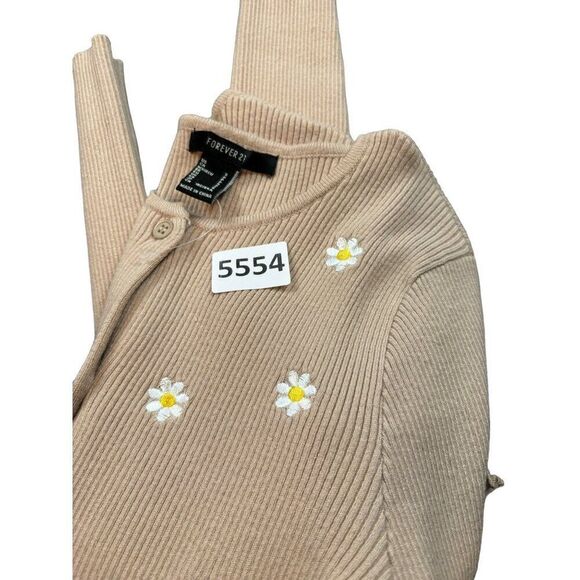 Forever 21 Women's Daisy Embroidered Ribbed Cardigan Sweater Beige S - Picture 7 of 7